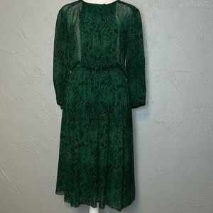 Aritzia T. Babaton Green Snake Print Silk Midi Dress